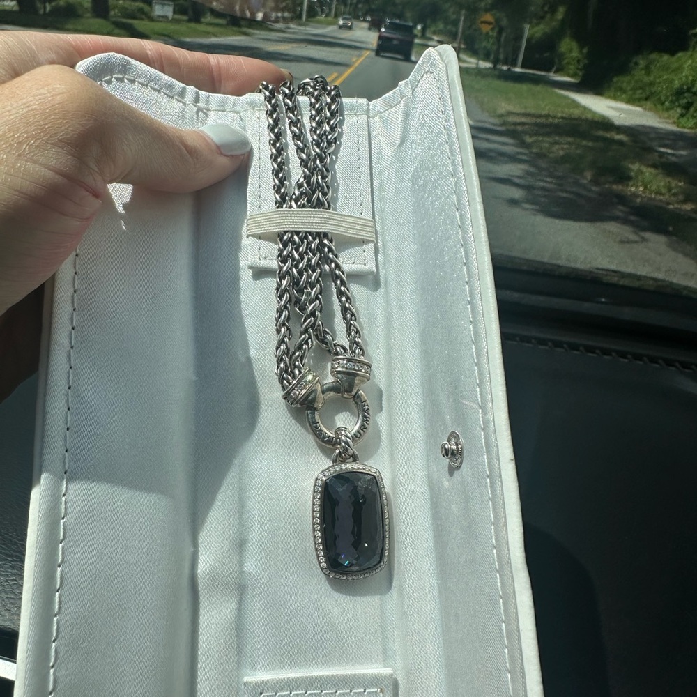 David Yurman Silver Necklace with Plum and Diamond Pendant